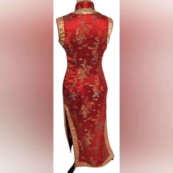 (D) Red Cheongsams, Red Long Traditional Dress - Picture 2 of 4